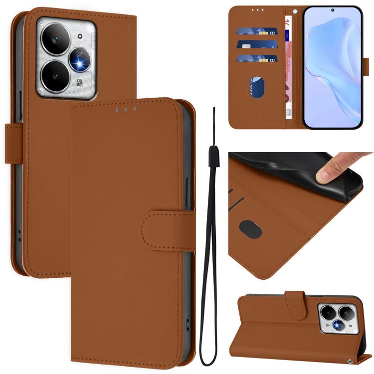 Skin Feel Solid Color Leather Phone Case with Lanyard, For Realme Neo7 Turbo 5G, For Realme V70 5G / 14X Global