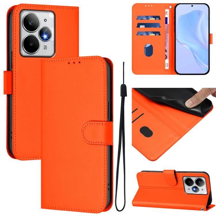 Skin Feel Solid Color Leather Phone Case with Lanyard, For Realme Neo7 Turbo 5G, For Realme V70 5G / 14X Global