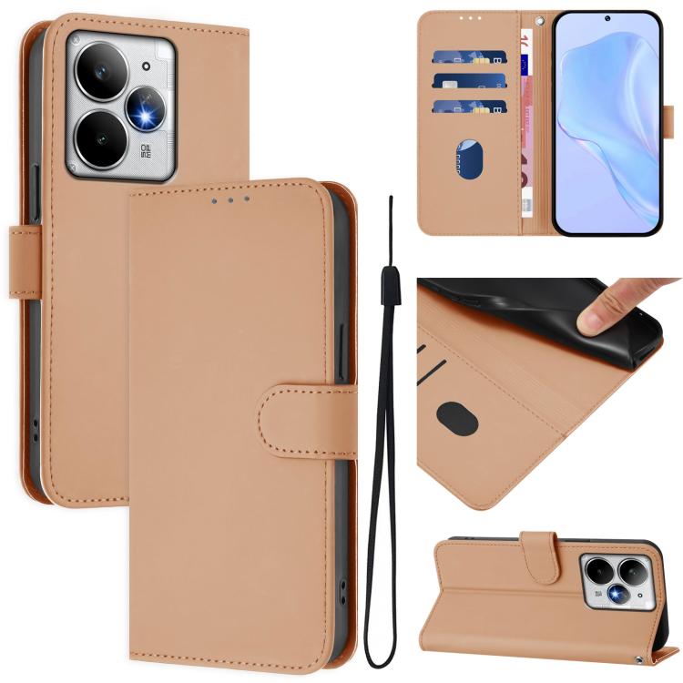 Skin Feel Solid Color Leather Phone Case with Lanyard, For Realme Neo7 Turbo 5G, For Realme V70 5G / 14X Global