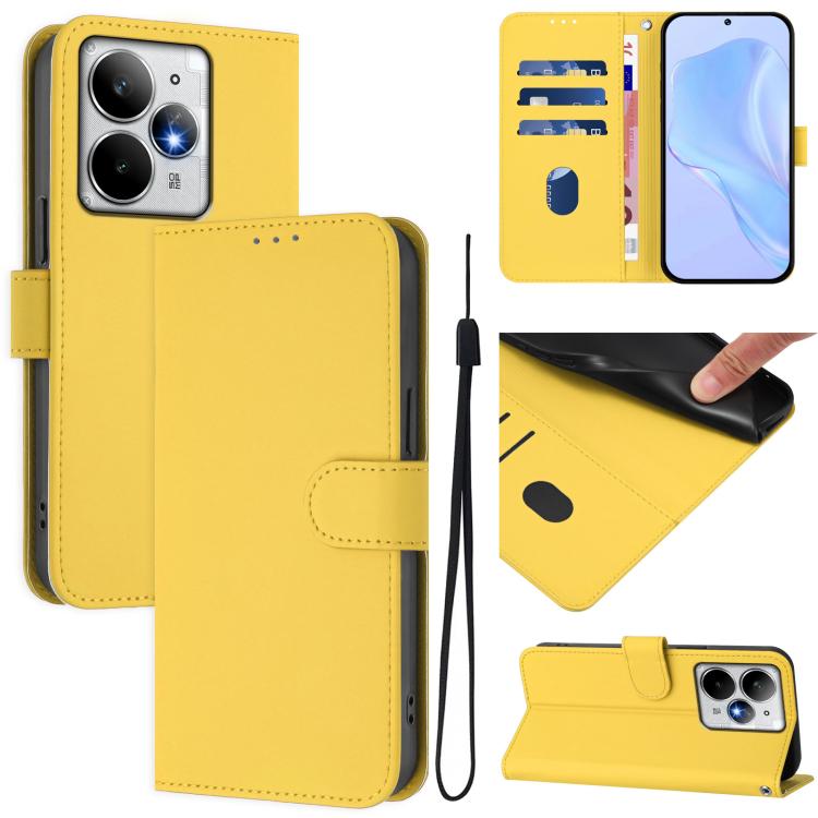Skin Feel Solid Color Leather Phone Case with Lanyard, For Realme Neo7 Turbo 5G, For Realme V70 5G / 14X Global