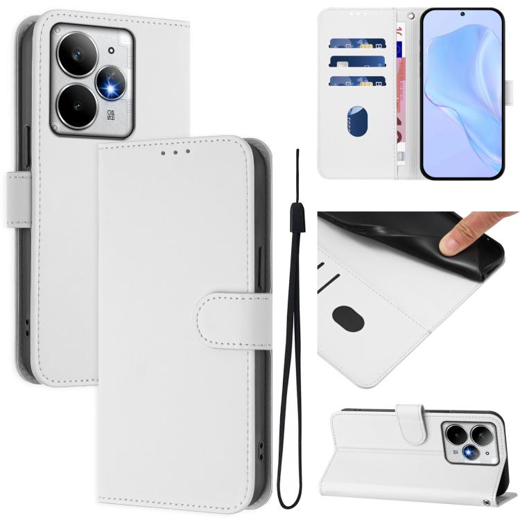 Skin Feel Solid Color Leather Phone Case with Lanyard, For Realme Neo7 Turbo 5G, For Realme V70 5G / 14X Global