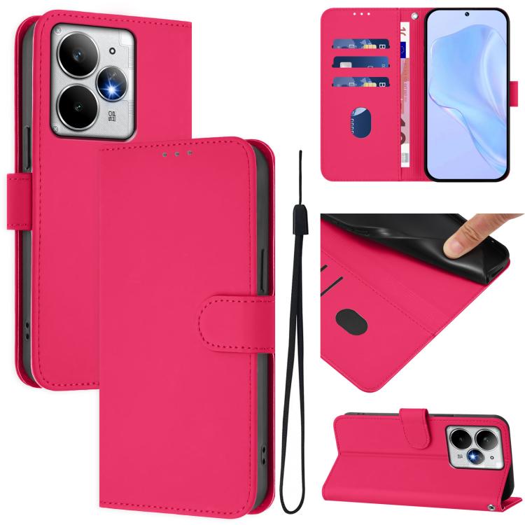 Skin Feel Solid Color Leather Phone Case with Lanyard, For Realme Neo7 Turbo 5G, For Realme V70 5G / 14X Global