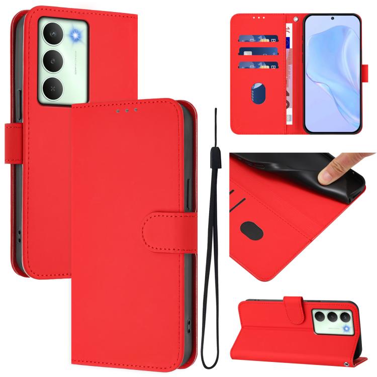Skin Feel Solid Color Leather Phone Case with Lanyard, For Realme Neo7 Turbo 5G, For Realme V70 5G / 14X Global