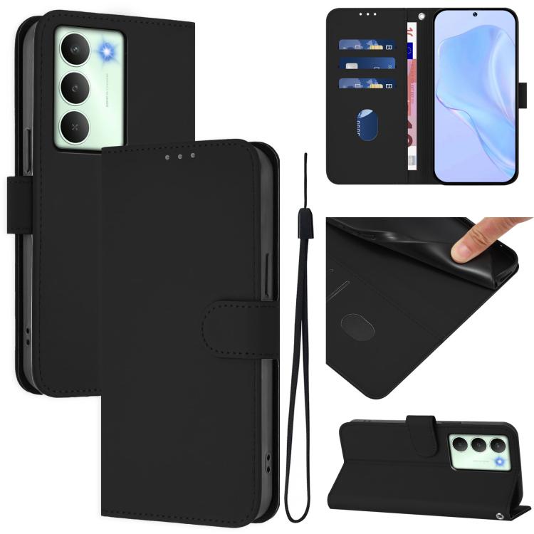 Skin Feel Solid Color Leather Phone Case with Lanyard, For Realme Neo7 Turbo 5G, For Realme V70 5G / 14X Global