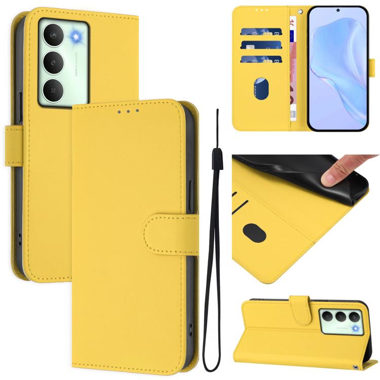 Skin Feel Solid Color Leather Phone Case with Lanyard, For Realme Neo7 Turbo 5G, For Realme V70 5G / 14X Global