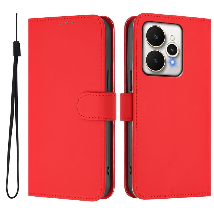 Skin Feel Solid Color Leather Phone Case with Lanyard, For Realme 15 / 15 Pro 5G Global, For Realme C71 4G Global
