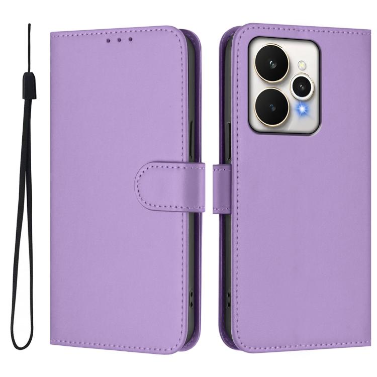Skin Feel Solid Color Leather Phone Case with Lanyard, For Realme 15 / 15 Pro 5G Global, For Realme C71 4G Global