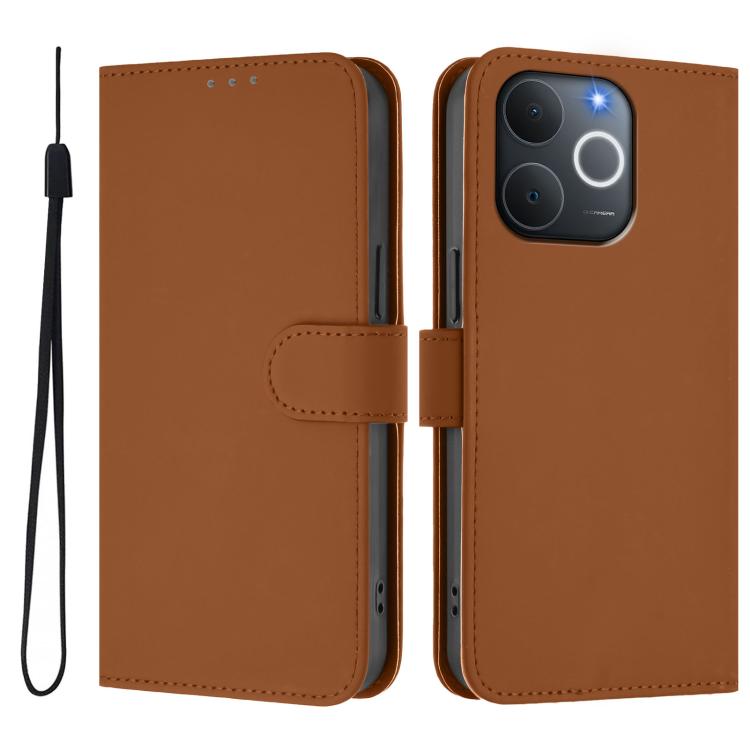 Skin Feel Solid Color Leather Phone Case with Lanyard, For Realme P4x 5G, For Realme C71 4G India