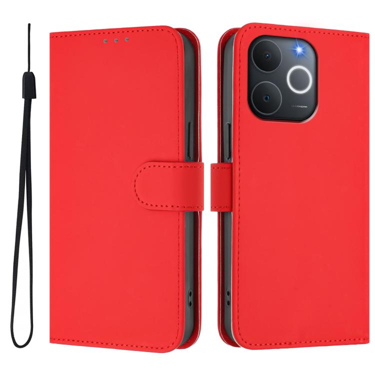 Skin Feel Solid Color Leather Phone Case with Lanyard, For Realme P4x 5G, For Realme C71 4G India