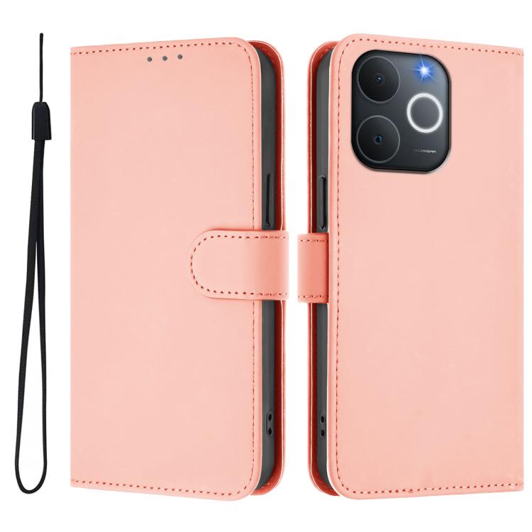 Skin Feel Solid Color Leather Phone Case with Lanyard, For Realme P4x 5G, For Realme C71 4G India