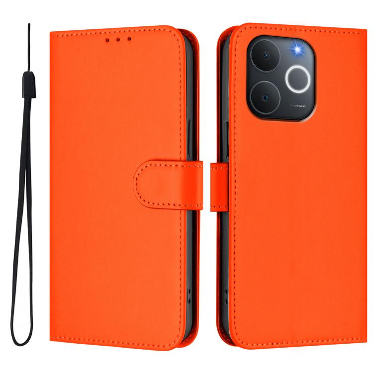 Skin Feel Solid Color Leather Phone Case with Lanyard, For Realme P4x 5G, For Realme C71 4G India