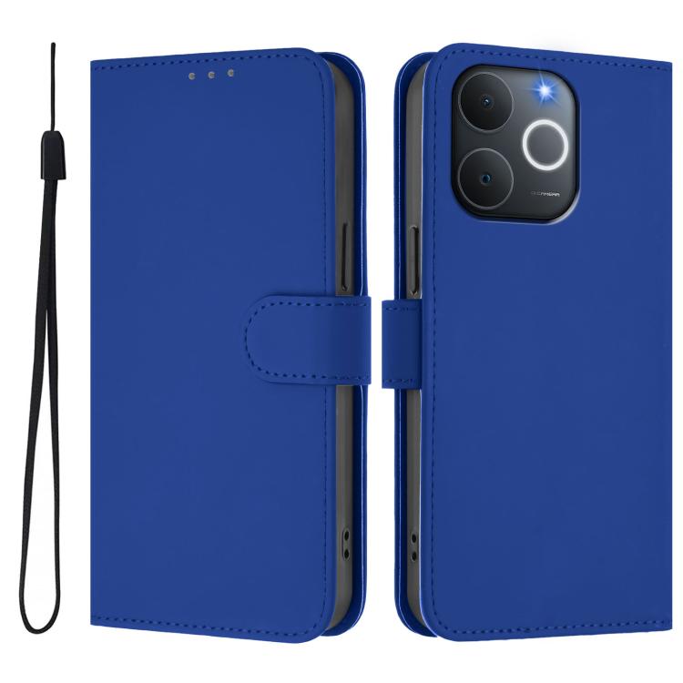 Skin Feel Solid Color Leather Phone Case with Lanyard, For Realme P4x 5G, For Realme C71 4G India