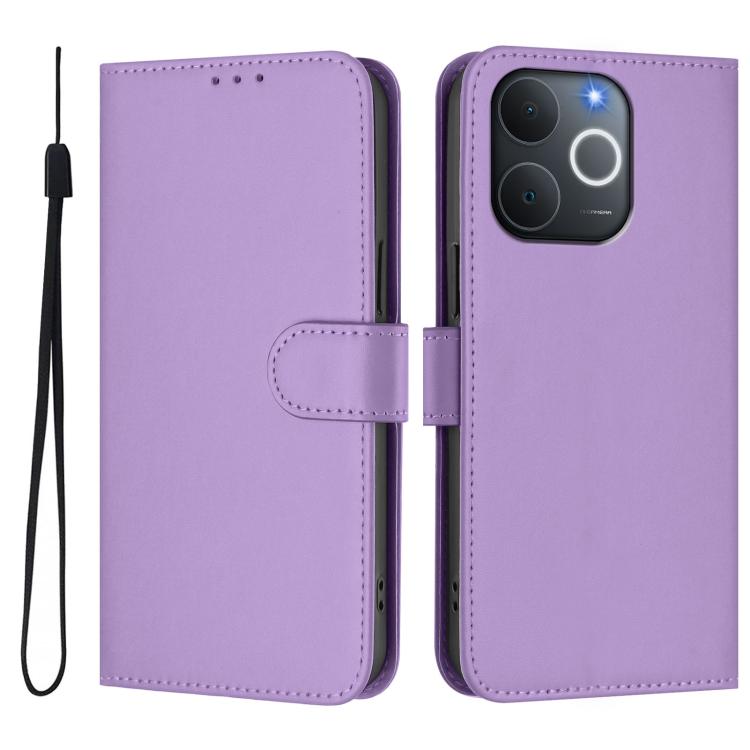 Skin Feel Solid Color Leather Phone Case with Lanyard, For Realme P4x 5G, For Realme C71 4G India
