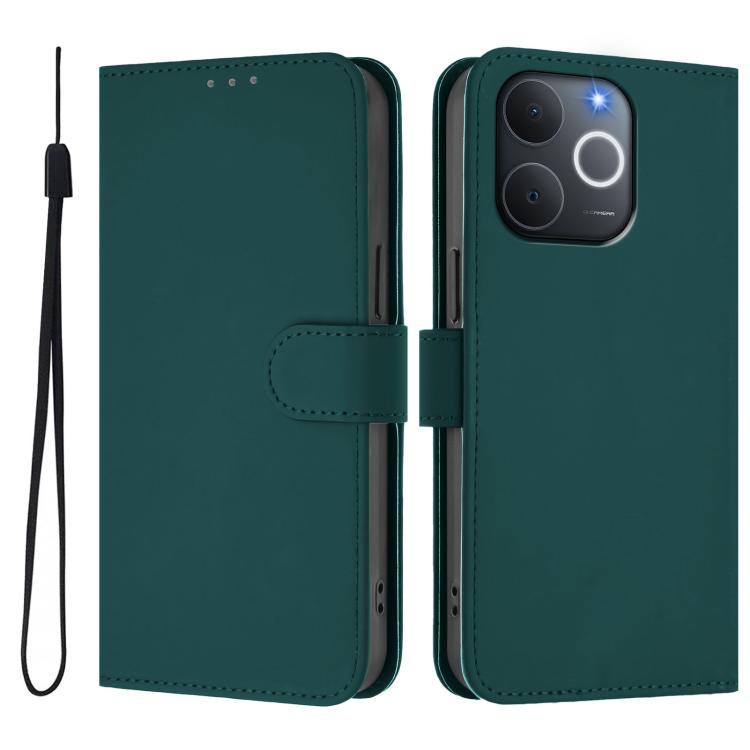 Skin Feel Solid Color Leather Phone Case with Lanyard, For Realme P4x 5G, For Realme C71 4G India