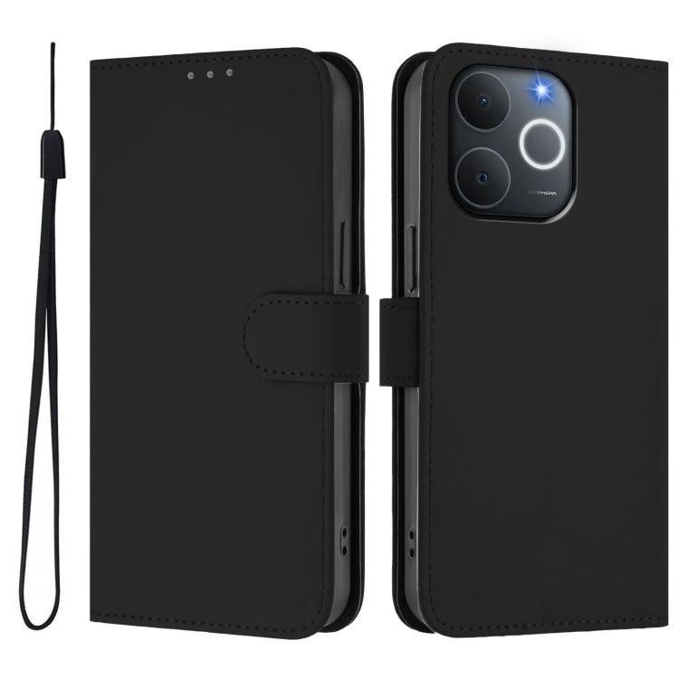 Skin Feel Solid Color Leather Phone Case with Lanyard, For Realme P4x 5G, For Realme C71 4G India