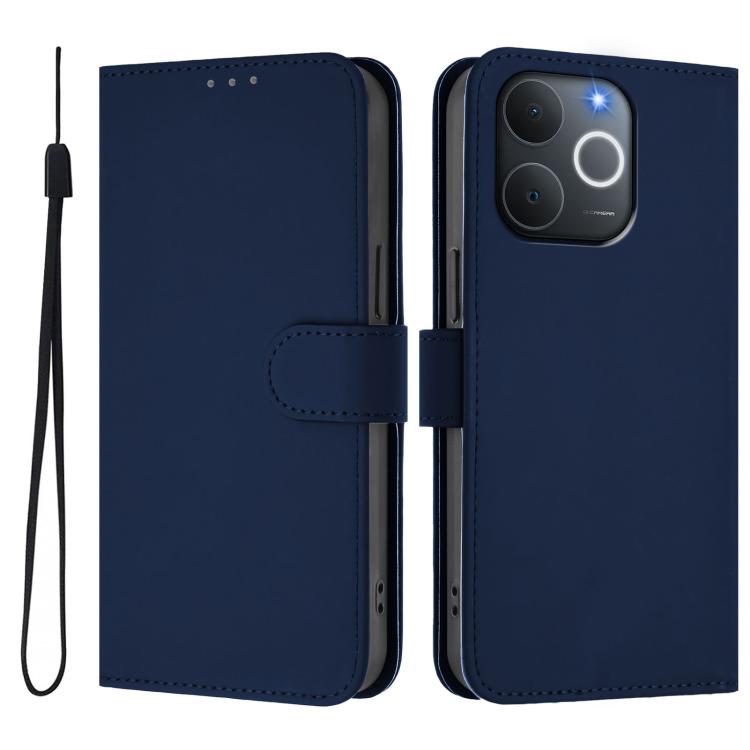 Skin Feel Solid Color Leather Phone Case with Lanyard, For Realme P4x 5G, For Realme C71 4G India
