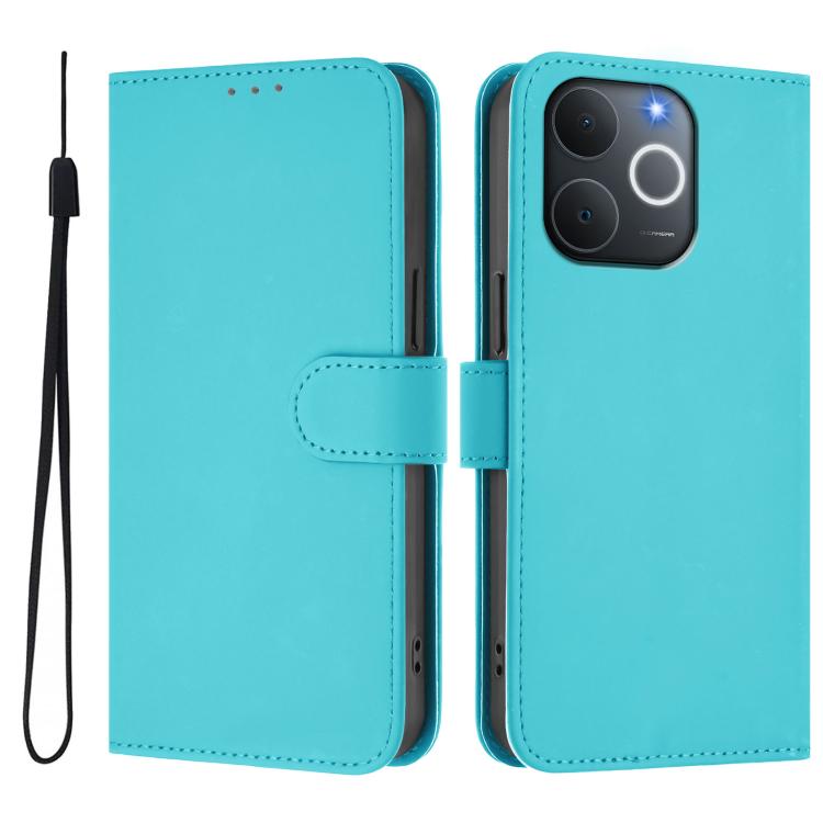Skin Feel Solid Color Leather Phone Case with Lanyard, For Realme P4x 5G, For Realme C71 4G India