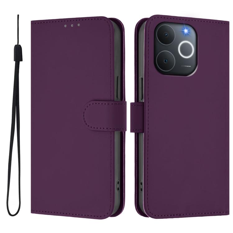 Skin Feel Solid Color Leather Phone Case with Lanyard, For Realme P4x 5G, For Realme C71 4G India