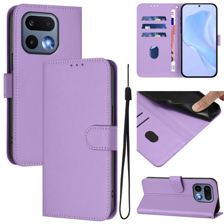 Skin Feel Solid Color Leather Phone Case with Lanyard, For Realme 16 Pro+ 5G Global, For Realme 16 Pro 5G Global