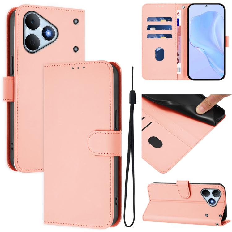 Skin Feel Solid Color Leather Phone Case with Lanyard, For Realme P4 Power 5G, For Realme Note 80 4G Global