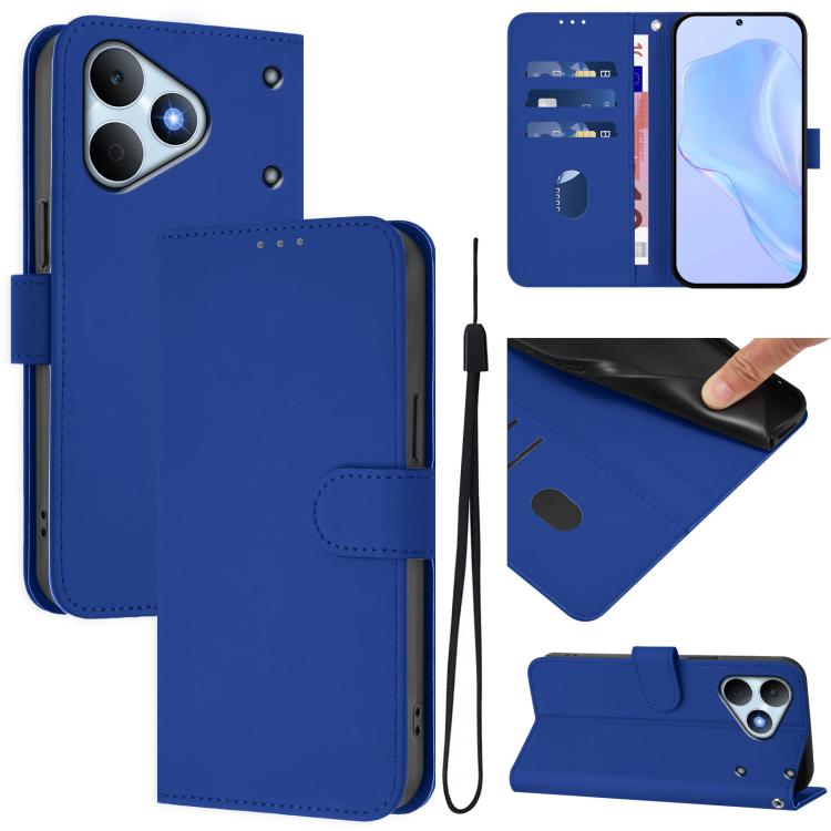 Skin Feel Solid Color Leather Phone Case with Lanyard, For Realme P4 Power 5G, For Realme Note 80 4G Global