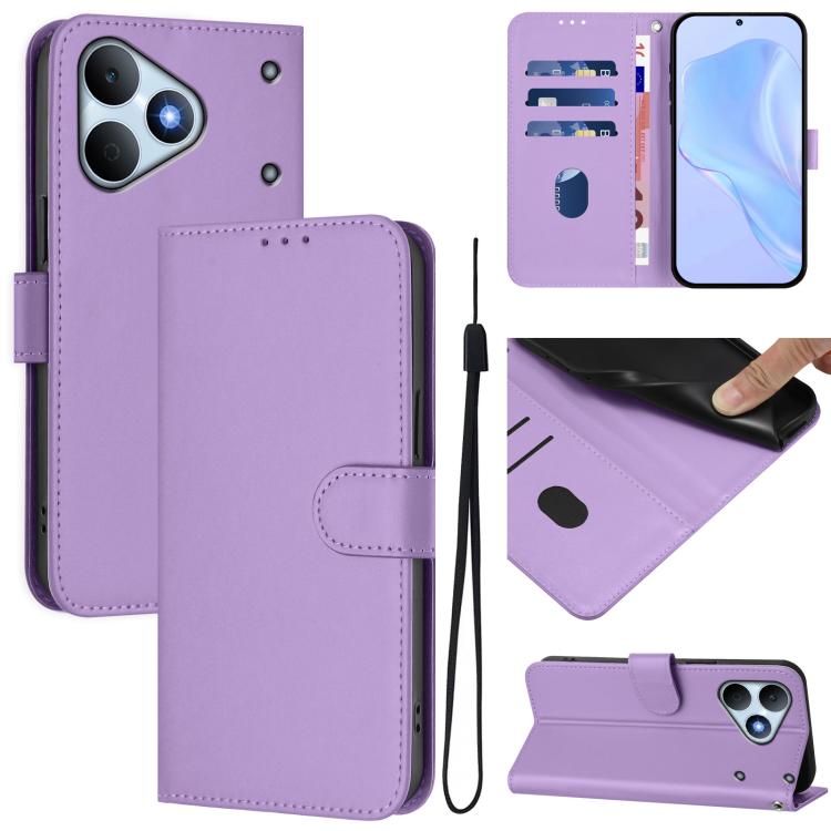 Skin Feel Solid Color Leather Phone Case with Lanyard, For Realme P4 Power 5G, For Realme Note 80 4G Global