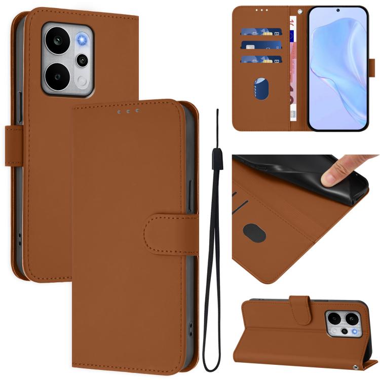 Skin Feel Solid Color Leather Phone Case with Lanyard, For Realme P4 Power 5G, For Realme Note 80 4G Global
