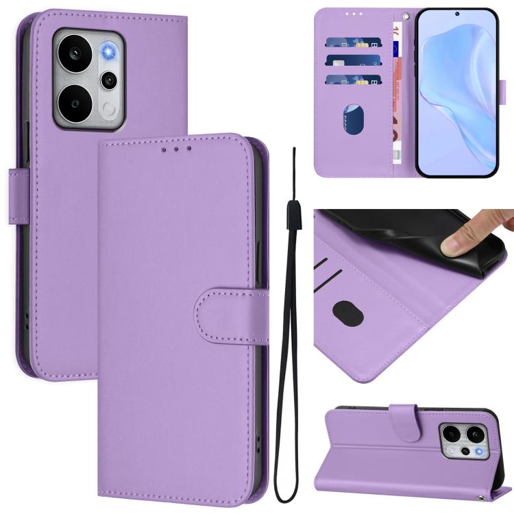 Skin Feel Solid Color Leather Phone Case with Lanyard, For Realme P4 Power 5G, For Realme Note 80 4G Global