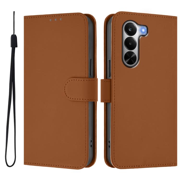 Skin Feel Solid Color Leather Phone Case with Lanyard, For Realme P4x 5G, For Realme C71 4G India