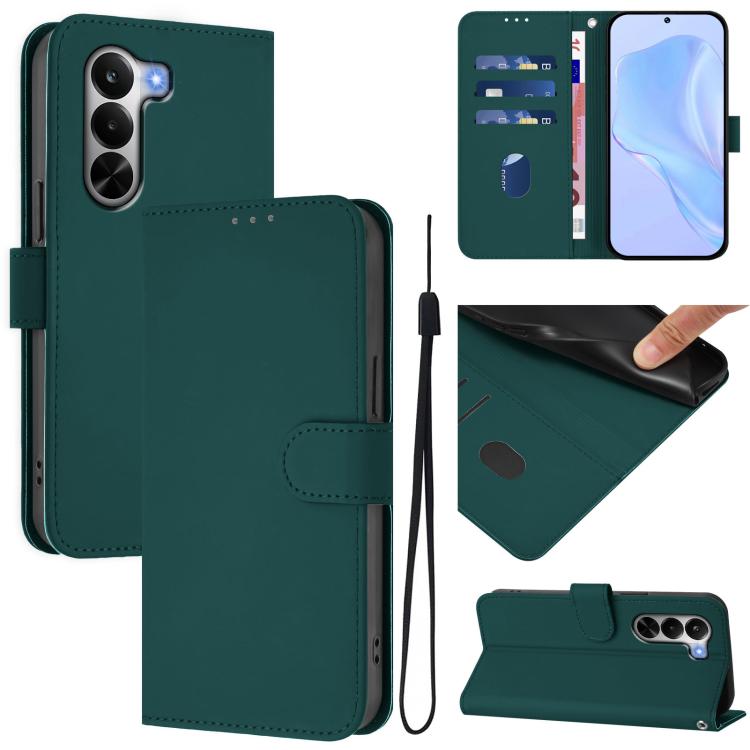 Skin Feel Solid Color Leather Phone Case with Lanyard, For Realme P4x 5G, For Realme C71 4G India