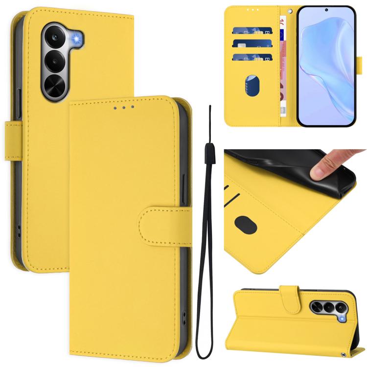 Skin Feel Solid Color Leather Phone Case with Lanyard, For Realme P4x 5G, For Realme C71 4G India