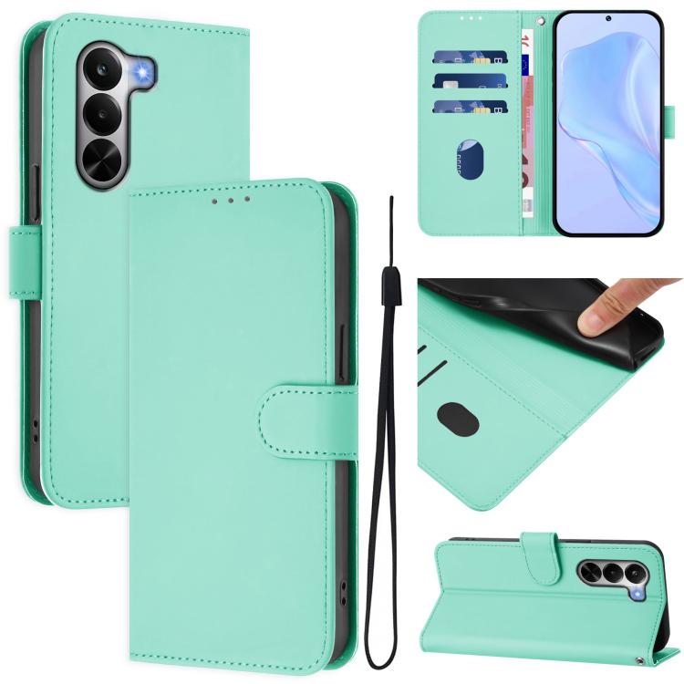Skin Feel Solid Color Leather Phone Case with Lanyard, For Realme P4x 5G, For Realme C71 4G India