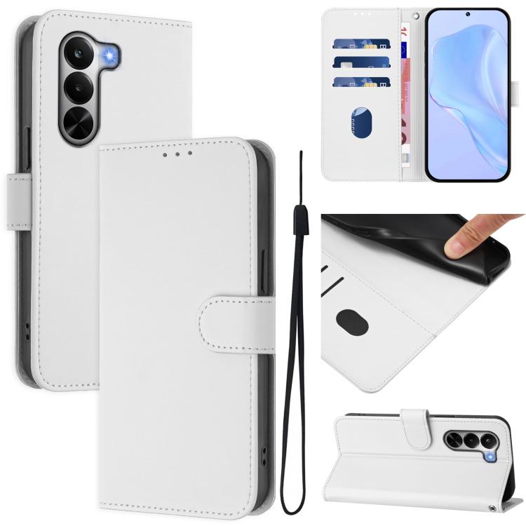 Skin Feel Solid Color Leather Phone Case with Lanyard, For Realme P4x 5G, For Realme C71 4G India