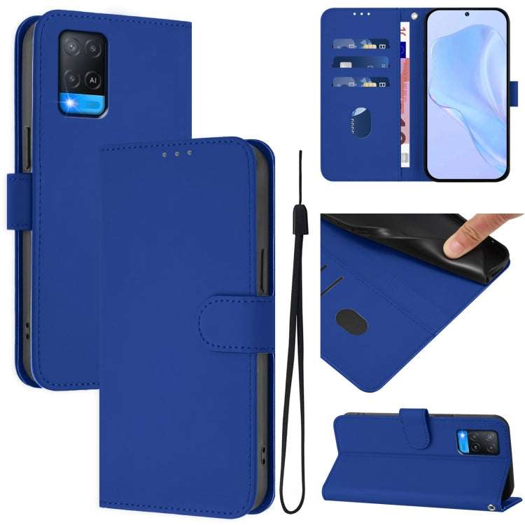 Skin Feel Solid Color Leather Phone Case with Lanyard, For OPPO Reno7 5G Global, For OPPO A54 4G / A54s / A55 5G