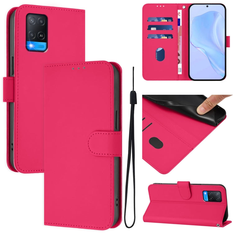 Skin Feel Solid Color Leather Phone Case with Lanyard, For OPPO Reno7 5G Global, For OPPO A54 4G / A54s / A55 5G