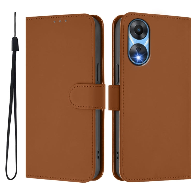 Skin Feel Solid Color Leather Phone Case with Lanyard, For OPPO A78 5G Global, For OPPO Reno8 T 4G