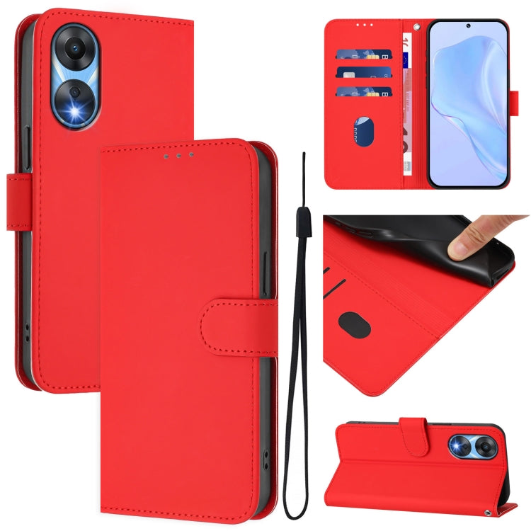 Skin Feel Solid Color Leather Phone Case with Lanyard, For OPPO A78 5G Global, For OPPO Reno8 T 4G