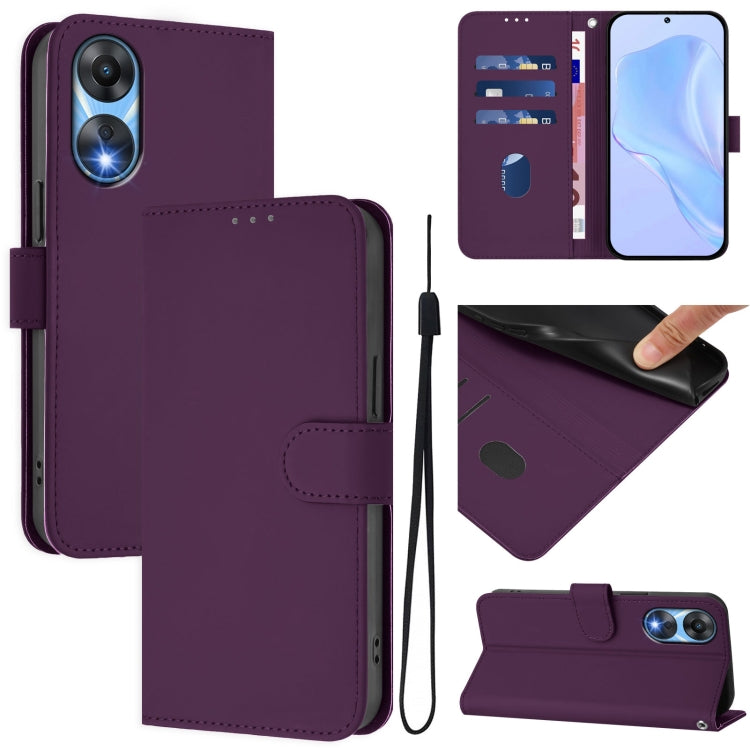Skin Feel Solid Color Leather Phone Case with Lanyard, For OPPO A78 5G Global, For OPPO Reno8 T 4G