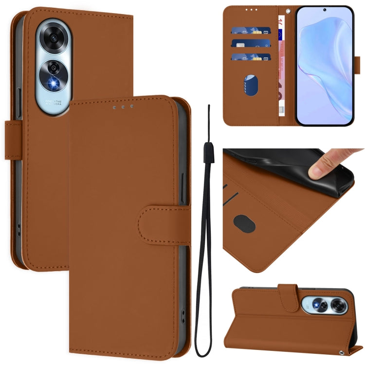 Skin Feel Solid Color Leather Phone Case with Lanyard, For OPPO A2 Pro 5G Global, For OPPO A60 4G Global