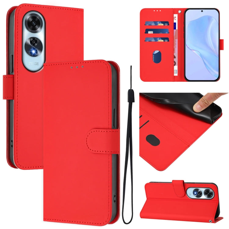 Skin Feel Solid Color Leather Phone Case with Lanyard, For OPPO A2 Pro 5G Global, For OPPO A60 4G Global