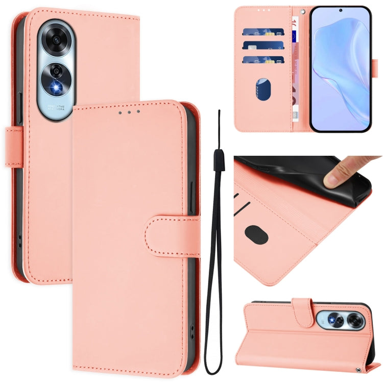 Skin Feel Solid Color Leather Phone Case with Lanyard, For OPPO A2 Pro 5G Global, For OPPO A60 4G Global