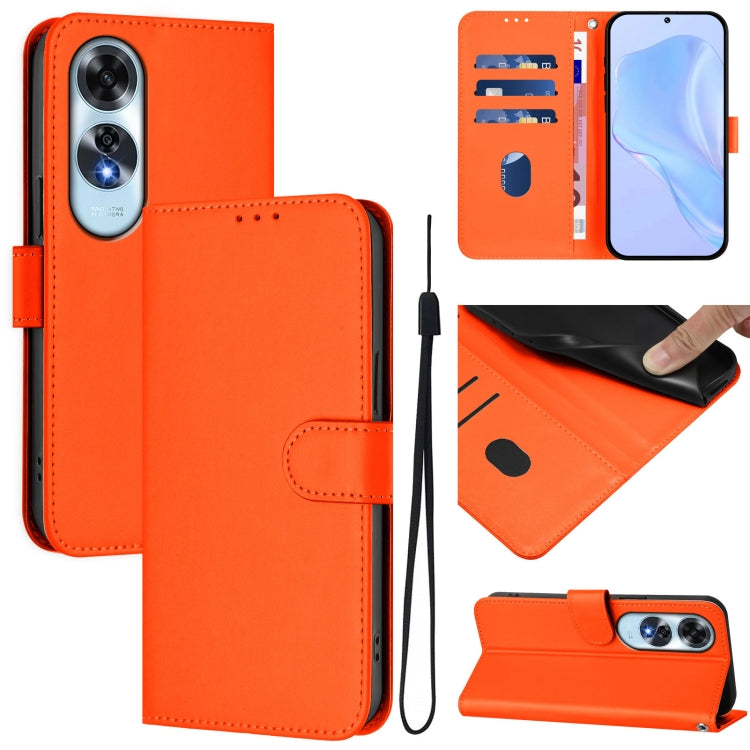 Skin Feel Solid Color Leather Phone Case with Lanyard, For OPPO A2 Pro 5G Global, For OPPO A60 4G Global