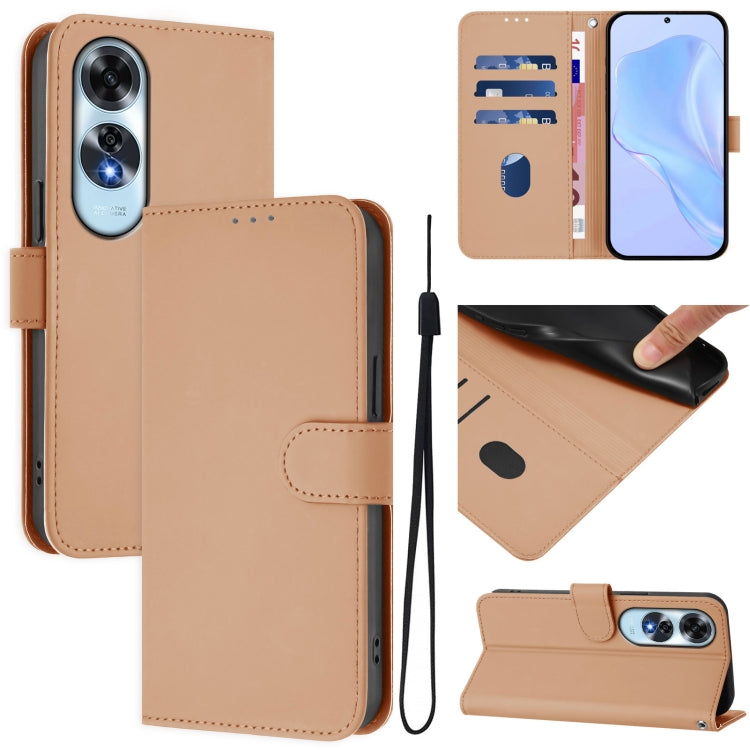Skin Feel Solid Color Leather Phone Case with Lanyard, For OPPO A2 Pro 5G Global, For OPPO A60 4G Global