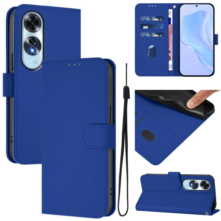 Skin Feel Solid Color Leather Phone Case with Lanyard, For OPPO A2 Pro 5G Global, For OPPO A60 4G Global