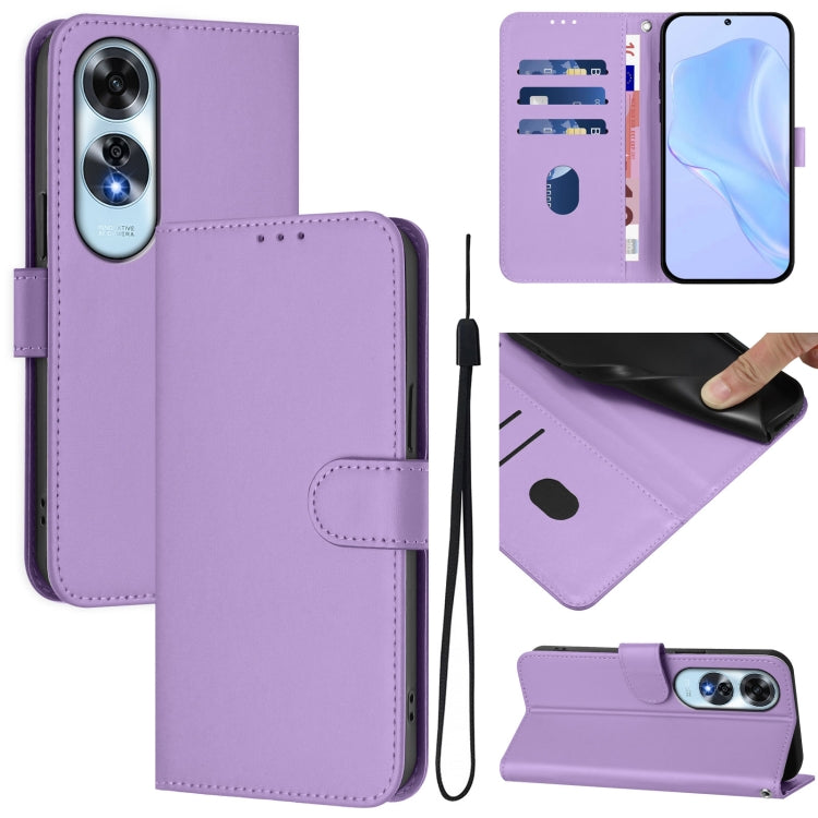 Skin Feel Solid Color Leather Phone Case with Lanyard, For OPPO A2 Pro 5G Global, For OPPO A60 4G Global