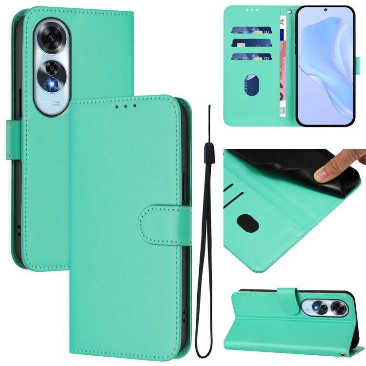 Skin Feel Solid Color Leather Phone Case with Lanyard, For OPPO A2 Pro 5G Global, For OPPO A60 4G Global
