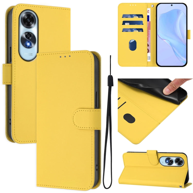Skin Feel Solid Color Leather Phone Case with Lanyard, For OPPO A2 Pro 5G Global, For OPPO A60 4G Global
