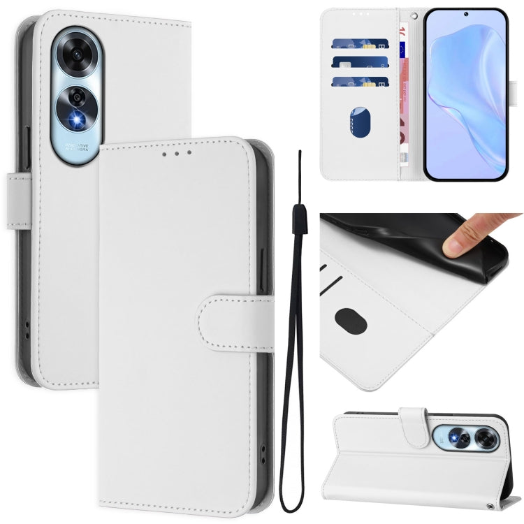 Skin Feel Solid Color Leather Phone Case with Lanyard, For OPPO A2 Pro 5G Global, For OPPO A60 4G Global
