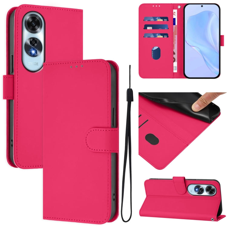 Skin Feel Solid Color Leather Phone Case with Lanyard, For OPPO A2 Pro 5G Global, For OPPO A60 4G Global