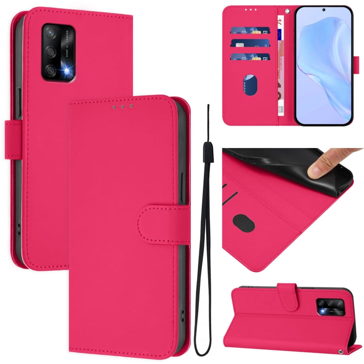 Skin Feel Solid Color Leather Phone Case with Lanyard, For OPPO A74 4G / F19 / F19s, For OPPO F19 Pro / Reno5 F